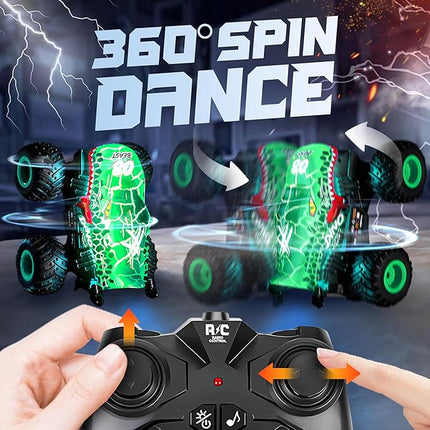 BEZGAR Monster Truck Toys - Remote Control Monster Truck with Light & Music, Dinosaur Toys for Kids, 1:20 Scale RC Truck with 360° Spins and Drifting, Remote Control Car for Boys 4-7