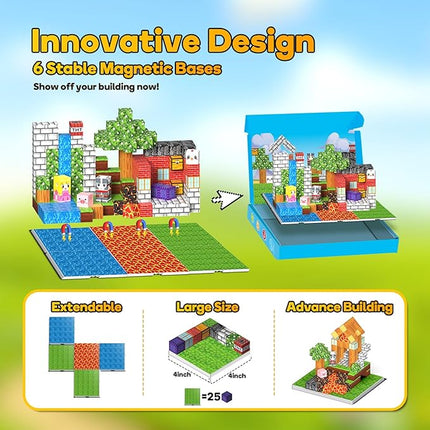 150PCS Magnetic Building Blocks - 6 Big Magnetic Base Building STEM Toys, Magnet Cube Game for Kids, Build Mine Castle Volcano World for Boys Girls Age 3-5 4-8 8-12, Sensory Outdoor Travel Toys Gifts