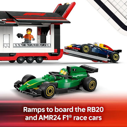 LEGO City F1 Truck with RB20 & AMR24 F1 Car Toys - Model Car Building Toy Set for Kids, Boys and Girls, Ages 8+ - F1 Collectible for Fans - Gift Idea for Birthdays - 60445