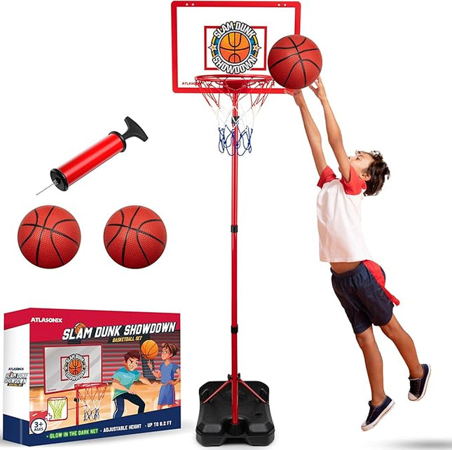 Toddler Basketball Hoop Indoor - Basketball Hoop Toddler, Adjustable Indoor & Outdoor Mini Court - Christmas & Birthday Gift for Ages 4-8 Includes Basketball Goal, Stand and Balls