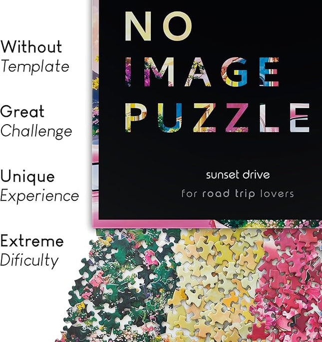 No Image Puzzle 1000 Irregular Pieces Extreme Difficult Jigsaw Challenge Adults Hardest Puzzle No Guide Ultimate Brain Teaser Intermediate Level Sunset Drive Mystery Unique Gift
