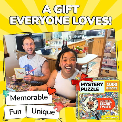 Odd Pieces Jigsaw Puzzles 1000 Pieces - Magic Mystery Story Secret Ending Puzzle - Perfect Game Night for Adults & Kids - Cartoon City Building Theme Sci-Fi (Turbo 3000)