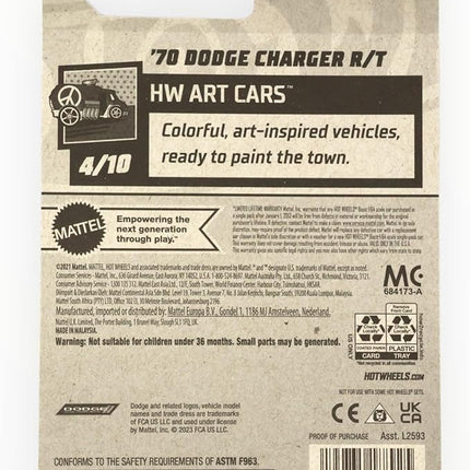 Matchbox Hot Wheels '70 Dodge Charger R/T, HW Art Cars 4/10 [Yellow] 108/250