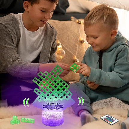 FAVANTIME 32pcs LED Stacking Game Tetra Balance Tower Stacking Blocks Board Games for 1-4 Players Family Games for Kids, Adults, Party, Travel Team Building Blocks Toys