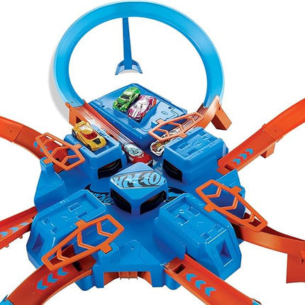 Hot Wheels Track Set with 1:64 Scale Toy Car, 4 Intersections for Crashing, Powered by a Motorized Booster, Criss-Cross Crash Track (Amazon Exclusive)