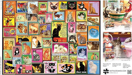 Buffalo Games - Lewis T. Johnson - Cats on Stamps - 750 Piece Jigsaw Puzzle for Adults -Challenging Puzzle Perfect for Game Nights - Finished Size is 24.00 x 18.00