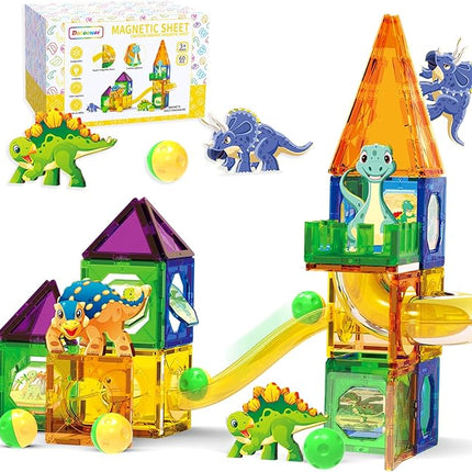 Dinosaur Magnetic Blocks Set, Upgrade DIY Magnets Building Blocks for Kids, 60 Piece Magnets Tiles for Boys and Girls Learning by Playing Games to Improve Imagination and Creativity