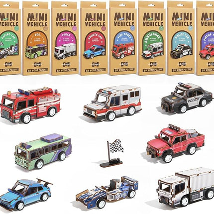 8 Pack 3D Wooden Puzzle STEM Model Car Kits, Science Kits for Young Engineer, 3D Puzzles for Kids Ages 4-12, Educational Wooden Craft Gifts for Boys & Girls