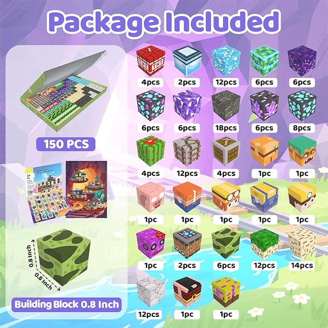 Magnetic Blocks, 150PCS Magnetic Building Blocks, Stacking Magnets for Kids, Sensory Toy for STEM Constructions Magnet Blocks for Boys Girls Age 3+, Christmas Birthday Gifts