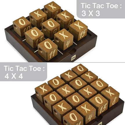 Super SIX : Wooden Multi Board Game: Tic Tac Toe + Shut The Block + 15 Number Sliding Puzzles for Kids and Family
