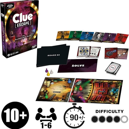 Clue Escape: The Illusionist’s Club Board Game | Escape Room Family Game | 1-Time Solve Mystery | Ages 10+ | 1-6 Players | Difficulty 4 | 90-120 Mins. (Amazon Exclusive)