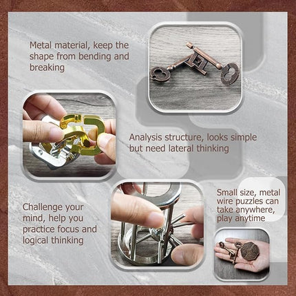 15 Pcs Brain Teaser Metal Wire Puzzles, Mind IQ Test Unlock Toy, Interlock Challenge Puzzle Game Educational Toy Gift for Boys Girls Teens Adults, #A