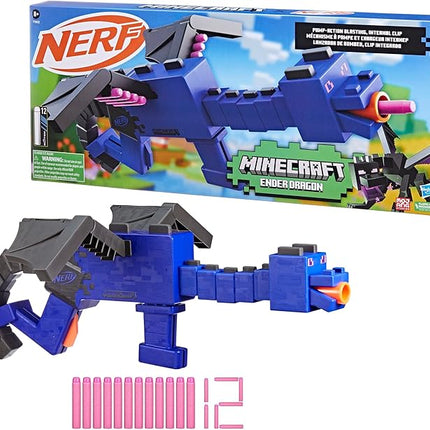 Nerf Minecraft Ender Dragon Blaster, 4-Dart Internal Clip, 12 Elite Foam Darts, Design Inspired by Minecraft Mob in The Game