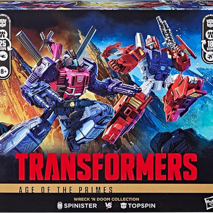 Transformers Age of The Primes Wreck 'n Doom Collection Topspin vs Spinister 5.5-inch Converting Action Figure 2-Pack, Robot Toys, Ages 8+ (Amazon Exclusive)