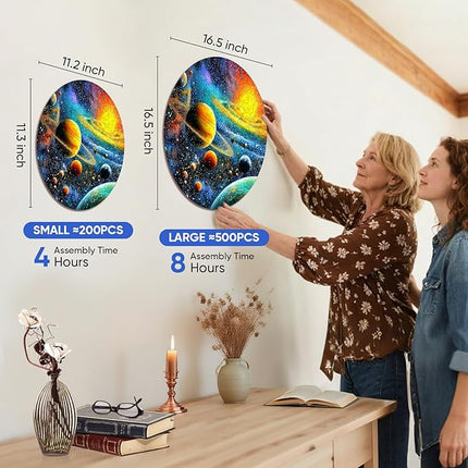Wooden Puzzle Solar System 200 Pieces - Colorful Space Puzzle for Adults and Students, Educational Astronaut Theme, Perfect Birthday or Graduation Gift，11.2x11.3 in