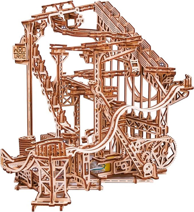 Wood Trick Wooden Marble Run Spiral Electric Motorized - Wooden 3D Puzzles for Adults to Build - 13x13 - Roller Coaster Mechanical Wooden Model Kits for Adults and Teens to Build