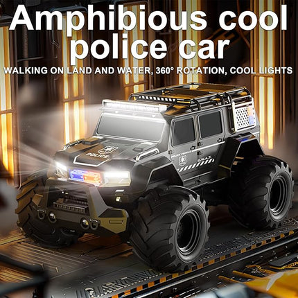 Threeking 1:14 Waterproof Rc Police Cars Amphipious Remote Control Car SUV Truck Indoor Outdoor Toys with Police-Siren Lights for 6 7 8 9 10 11 12 Year Old Kids Boys Girls Gifts Presents