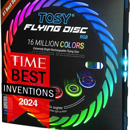 TOSY Flying Disc - 16 Million Colors RGB or 36 LEDs, Extremely Bright, Smart Modes, Camping Essentials for Teens/Kids/Adults/Men/Boys/Girls, Auto Light Up, Rechargeable, Waterproof, 175g