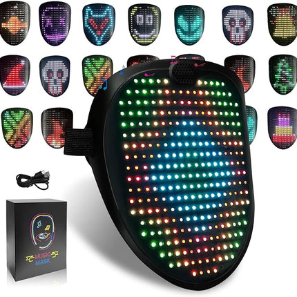 Led Mask with Gesture Sensing, Light up Face Transforming Mask for Halloween Xmas Costume Party