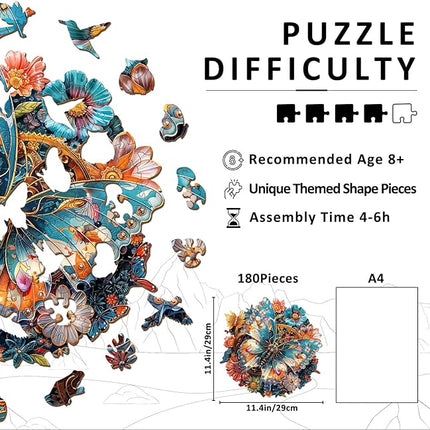 Wooden Puzzles for Adults - Mechanical Butterfly Wood Puzzles Adult - Unique Animal Shape Wooden Jigsaw Puzzles for Adults - Birthday Gifts for Puzzle Lovers, Family (11.4 * 11.4in)