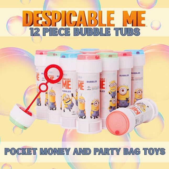 Toyland® Pack of 12 Minions Bubbles with Wands, 60ml Solution & Novelty Maze Lid - Pocket Money & Party Bag Toys