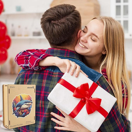 Wooden Puzzles for Adults, Shark Ocean Jigsaw Puzzles 200 Pieces Unique Shape Adult Puzzles, Irregular Wood Puzzles Creative Gift for Adults Family Game(11.1x11.2in)