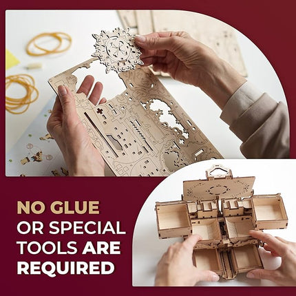 UGEARS 3D Wooden Puzzles Box - 3D Puzzle Antique Wooden Box Wooden Model Kits for Adults - Laser-Cut Mechanical Model Construction Kit