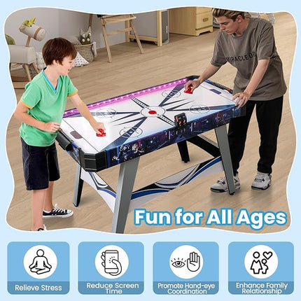 KOTEK 54 Inch Air Hockey Table, Light-Up Table Hockey with Digital Led Scoreboard & Powerful 12V Motor, Hockey Table Game for Game Room, Home & Office, Includes 2 Pucks & 2 Pushers