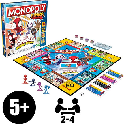 Monopoly Junior: Marvel Spidey and His Amazing Friends Edition Board Game for Kids Ages 5+, with Artwork from The Animated Series, Kids Board Games (Amazon Exclusive)