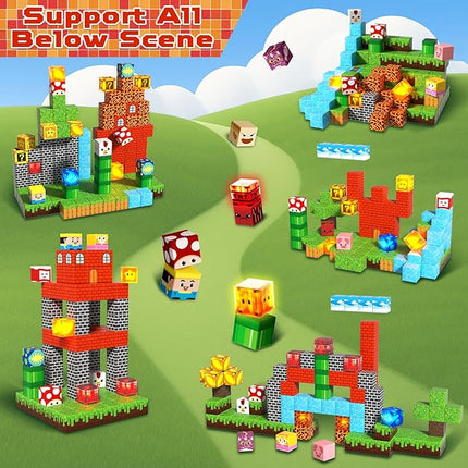 Goody King 200pcs Magnetic Blocks with Light Blocks, Educational Sensory Magnet Toy Gift, STEM Montessori Building Set for Kids Ages 3+, Creative Magnetic Cubes Construction Playset