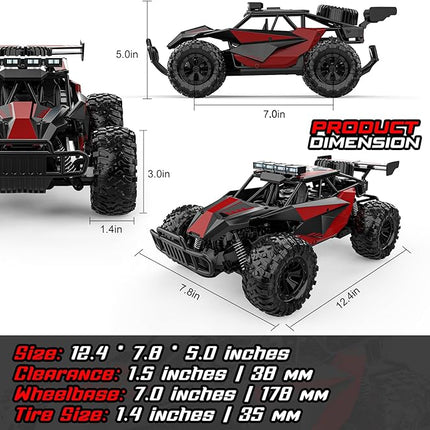 BLUEJAY Remote Control Car, 2.4GHz High Speed 33KM/H RC Cars Toys, 1:12 Monster RC Truck Off Road with LED Headlight and Rechargeable Battery Gifts for Adults Boys 8-12