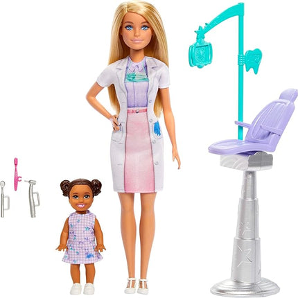 Barbie Dentist with Blonde Fashion Doll with Blue Dress and Lab Coat, 1 Kid Doll, Medical Doctor Furniture & Accessories