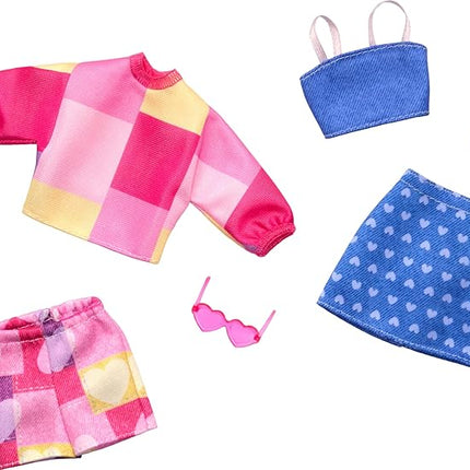 Barbie Fashions Clothing Set with 2 Outfits for Fashion Doll Including Pink & Blue Inspired Skirt, Shorts, 2 Tops & 2 Accessories