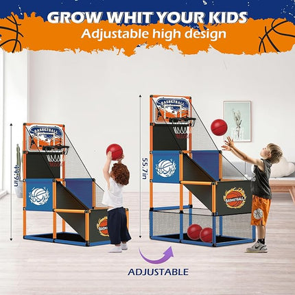 Arcade Basketball Game Set for Kids 3-12 – Indoor & Outdoor Basketball Hoop with 4 Balls, Adjustable Height, LED Scoring, Air Pump & Storage – Fun Sports Toy for Boys & Girls Ages 4-8, 8-12