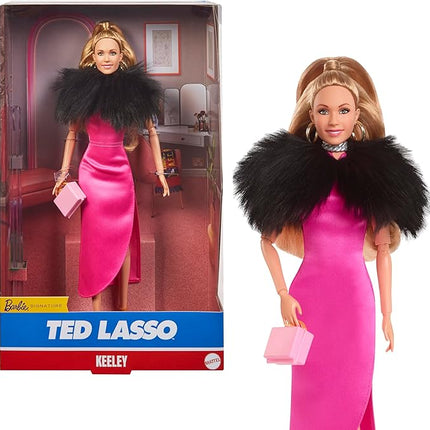 Barbie Signature Doll, Keeley from Ted Lasso Wearing Pink Dress & Faux Fur Shawl, Collectible with Displayable Packaging