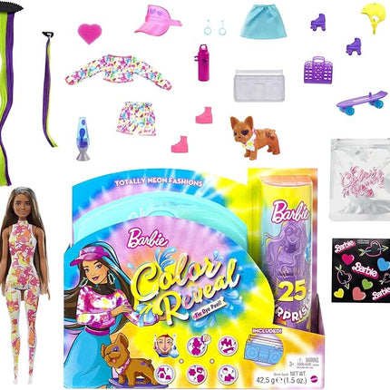Barbie Color Reveal Totally Neon Fashions Doll with Blue-Streaked Brunette Hair & 25 Surprises Including Color Change, Gift for Kids