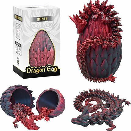 MYTHICA 3D Printed Dragon Egg Unleash Your Imagination with Our Crystal Mystery Dragon Egg Collection Fully Articulated Fidget Desk Toy for ADHD, Autism, Anxiety & Stress Relief (Onyx-Blaze)