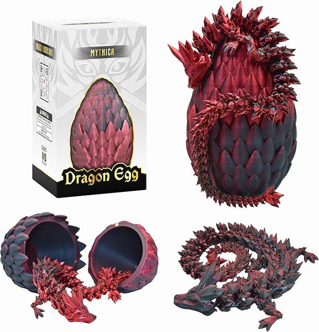 MYTHICA 3D Printed Dragon Egg Unleash Your Imagination with Our Crystal Mystery Dragon Egg Collection Fully Articulated Fidget Desk Toy for ADHD, Autism, Anxiety & Stress Relief (Onyx-Blaze)