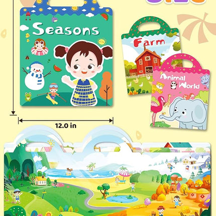 Benresive Reusable Sticker Books for Kids 2-4, Sticker Books for Toddlers 1-3 2-4, Toddler Travel Toys Activities Crafts Gifts - Farm, Animal and Season