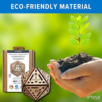 3D Wooden Puzzles for Teens & Adults – Smart Brain Teaser Puzzles, Wood Models, Creative & Educational Fun, Sustainable Materials, Ages 14 and Up Icosahedron D20