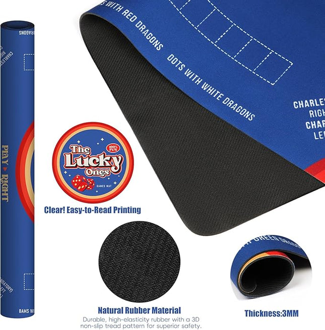 Mahjong Mat with 6 Dice & Carry Bag, 31.5x31.5 Inch Non-Slip Noise Reduction Gaming Table Cover, Odorless Neoprene Mat for Mahjong, Poker, Card, Board & Tile Games