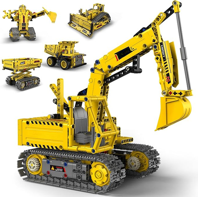 STEM Robot Construction Toys for Kids - Remote-Controlled Excavator Engineering Kit with 555 Pieces, Motor Module, Educational Boys Toys Age 8-10, Science Kits for Kids Age 8-12
