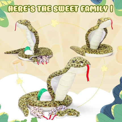 IKASA Mommy Snake Stuffed Animal Plush Toy, 86.5" Cute and Soft Mom Family Set with Mini Baby, Christmas and Birthday Gifts for Children