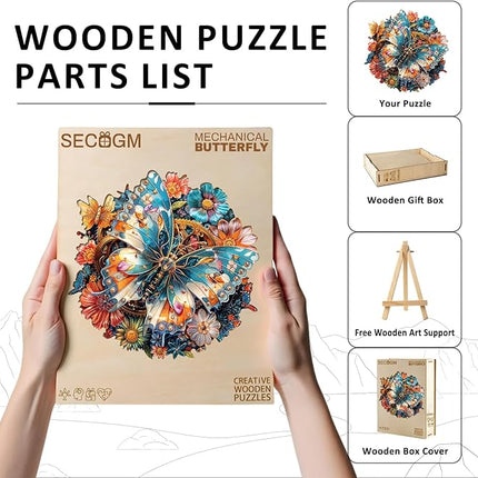 Wooden Puzzles for Adults - Mechanical Butterfly Wood Puzzles Adult - Unique Animal Shape Wooden Jigsaw Puzzles for Adults - Birthday Gifts for Puzzle Lovers, Family (13.3 * 13.3in)