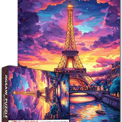 America Cityscape Jigsaw Puzzles 1000 Pieces for Adults, Families (Paris Eiffel Tower,River,Landscape) Pieces Fit Together Perfectly 19.7''x27.6''inch Fantasy Landmark Frameable Magic Puzzle Art