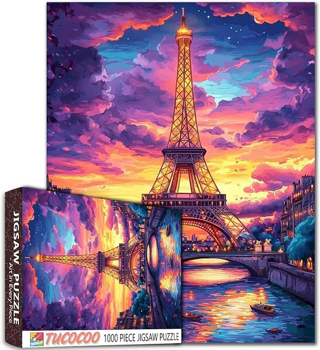 America Cityscape Jigsaw Puzzles 1000 Pieces for Adults, Families (Paris Eiffel Tower,River,Landscape) Pieces Fit Together Perfectly 19.7''x27.6''inch Fantasy Landmark Frameable Magic Puzzle Art