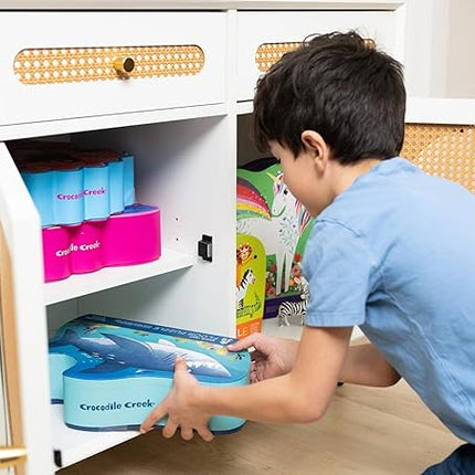 Crocodile Creek 36-Piece Jigsaw Floor Puzzle - Fun Floor Puzzles for Kids Ages 3-5 - Heavy-Duty Shaped Box for Storage - Jungle Friends - 24" W x 18" H Finished