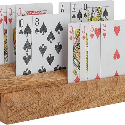 Wooden Playing Card Holder for Table Games, Card Storage and Display Card Holders for Playing Cards Stand Set of 2, for Adults Seniors Kids, 3 Slots
