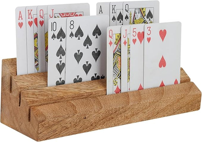 Wooden Playing Card Holder for Table Games, Card Storage and Display Card Holders for Playing Cards Stand Set of 2, for Adults Seniors Kids, 3 Slots