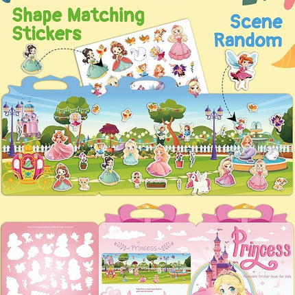 Benresive Reusable Sticker Book for Toddlers 2-4 Years, Fun Travel Stickers for Kids, Waterproof Sticker Books for Toddlers 1-3, Crafts Activities for Todddlers 1-3 2-4 3-5 - Princess